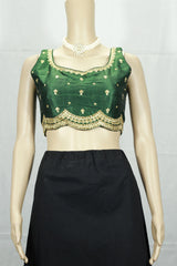 Readymade Designer Padded Blouse, Fully Stitched, Adorned with delicate sequin floral motifs all over, Sleeve less, back knot,   Upper Bust- - Green
