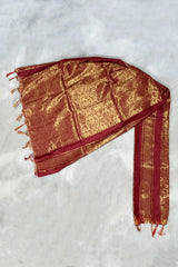 Maroon Poly Silk Ponnadai Jacquard Temple Shawl with Zari Pattern & Tassels for Pooja, Weddings & Functions - Maroon