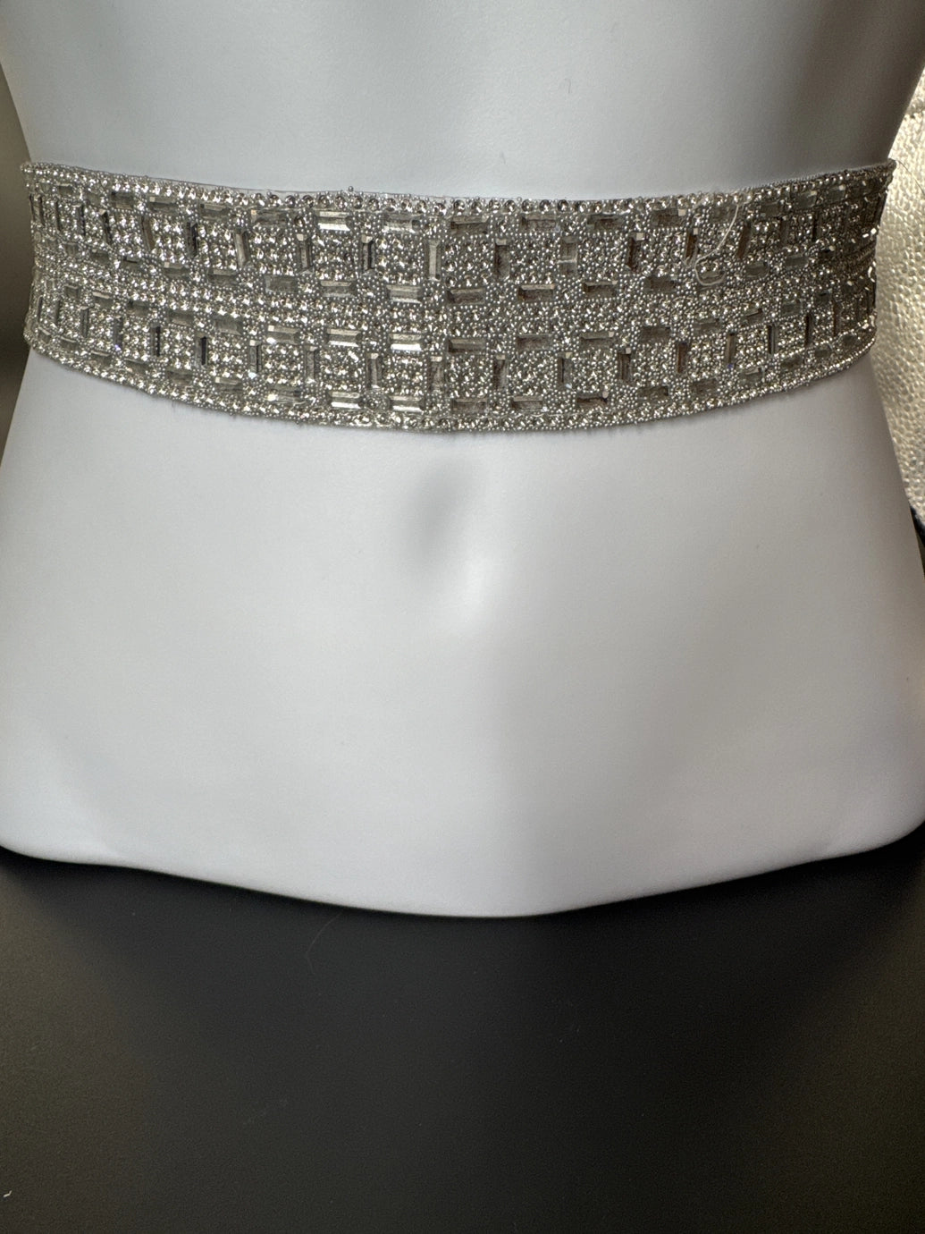 Silver Crystal-Embellished Hip Belt with Elastic Backing and Multi-Hook Closure — Ethnic Waistband for Saree Jewelry JCS Fashions White 28 - 32 inches