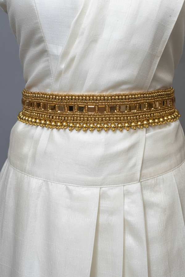Gold Traditional Gold-Tone Mirror & Bead Embellished
