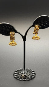 Gold Finish Crystal Jhumka Earrings for Women - Traditional Ethnic Fashion Jewelry Jewelry JCS Fashions 1 inch Gold