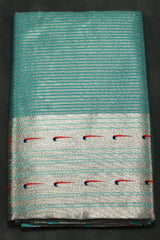 Paithani Tissue Fabric Saree with Zari Weaving Work, Rama Blue Saree with Blouse - Rama Blue