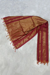 Maroon Ponnadai Poly Silk Jacquard Shawl with Zari Pattern and Tassels for Temple and Functions - Maroon