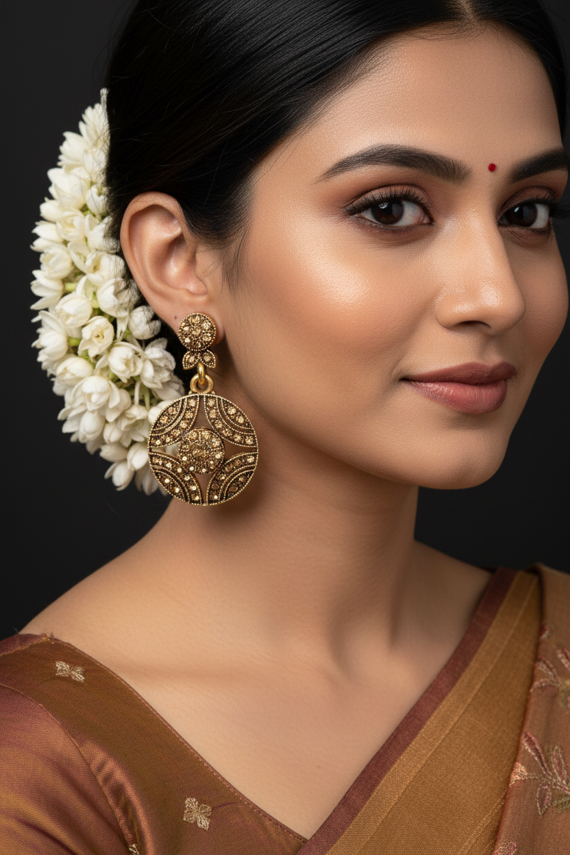 Gold Antique Gold-Tone Dangler Earrings with Brown