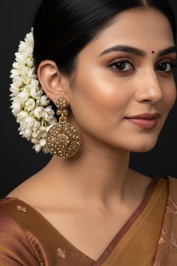 Gold Antique Gold-Tone Dangler Earrings with Brown