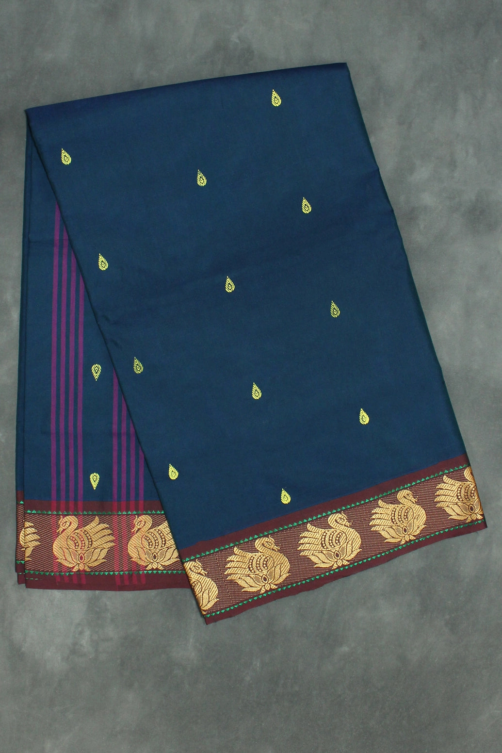 Peacock Blue Poly Cotton Butta Saree with Thread Border - Traditional Indian Saree Saree JCS Fashions Peacock blue 5.5 meters