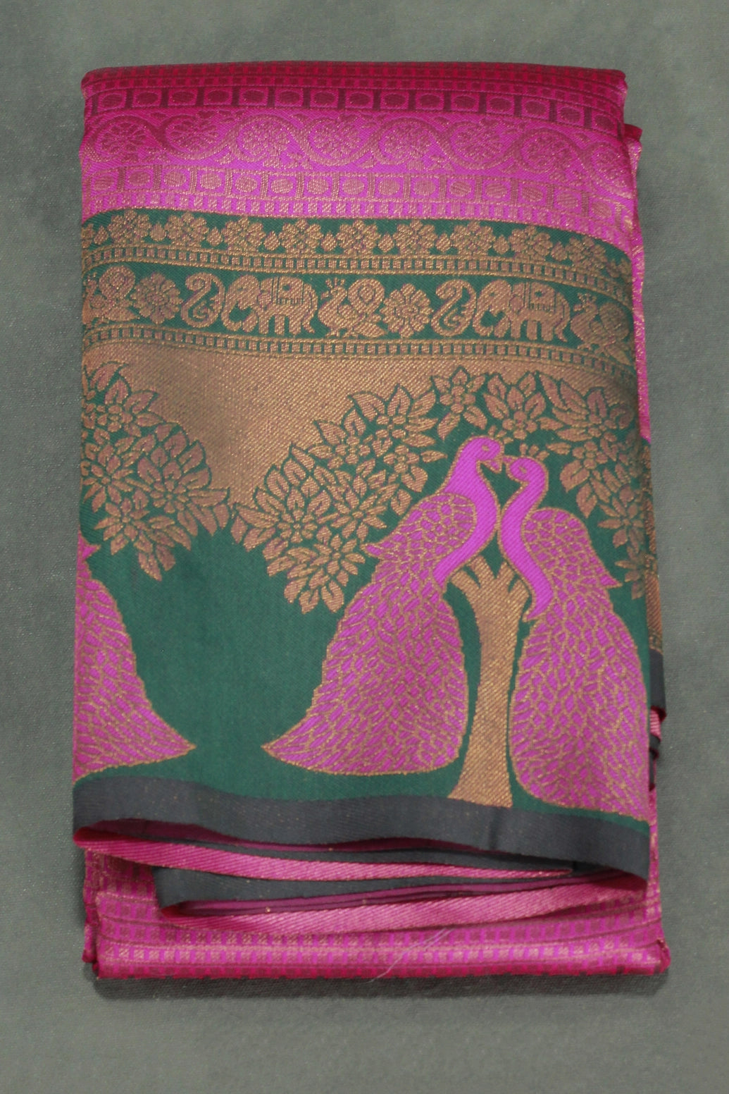 Magenta Pink Kubera Silk Saree with Peacock Design Border and Contrast Pallu for Women - Magenta Pink
