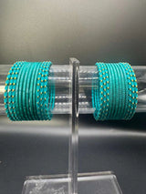 Kids Light Blue Beaded Metal Bangles Set of 24, Traditional Ethnic Wear for Girls - Light Blue