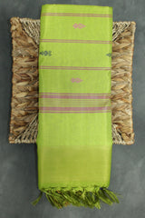 Pink & Light Green Vaazhai Naar (Banana Pith) Saree with Zari Border and Blouse Piece - Pink & Light Green
