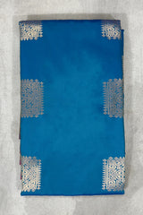 Peacock Blue Soft Silk Saree with Gold Zari Buttas and Traditional Floral Border - Peacock Blue