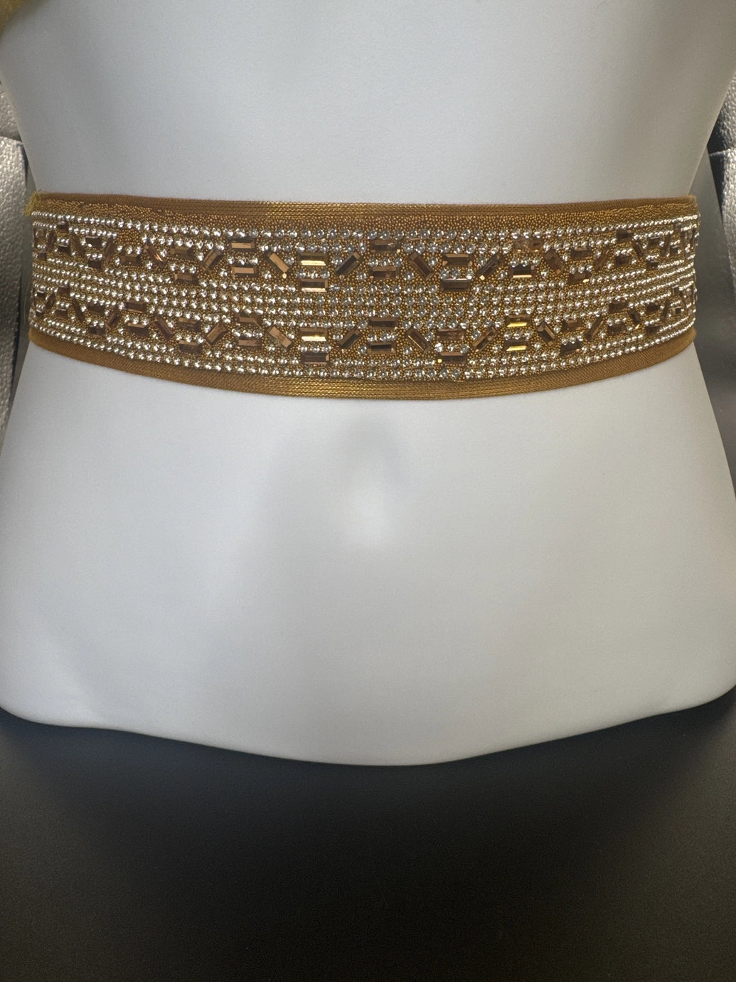 Gold-Tone Embellished Crystal Hip Belt with Elastic Adjustable Fit Jewelry JCS Fashions Gold 28 - 32 inches