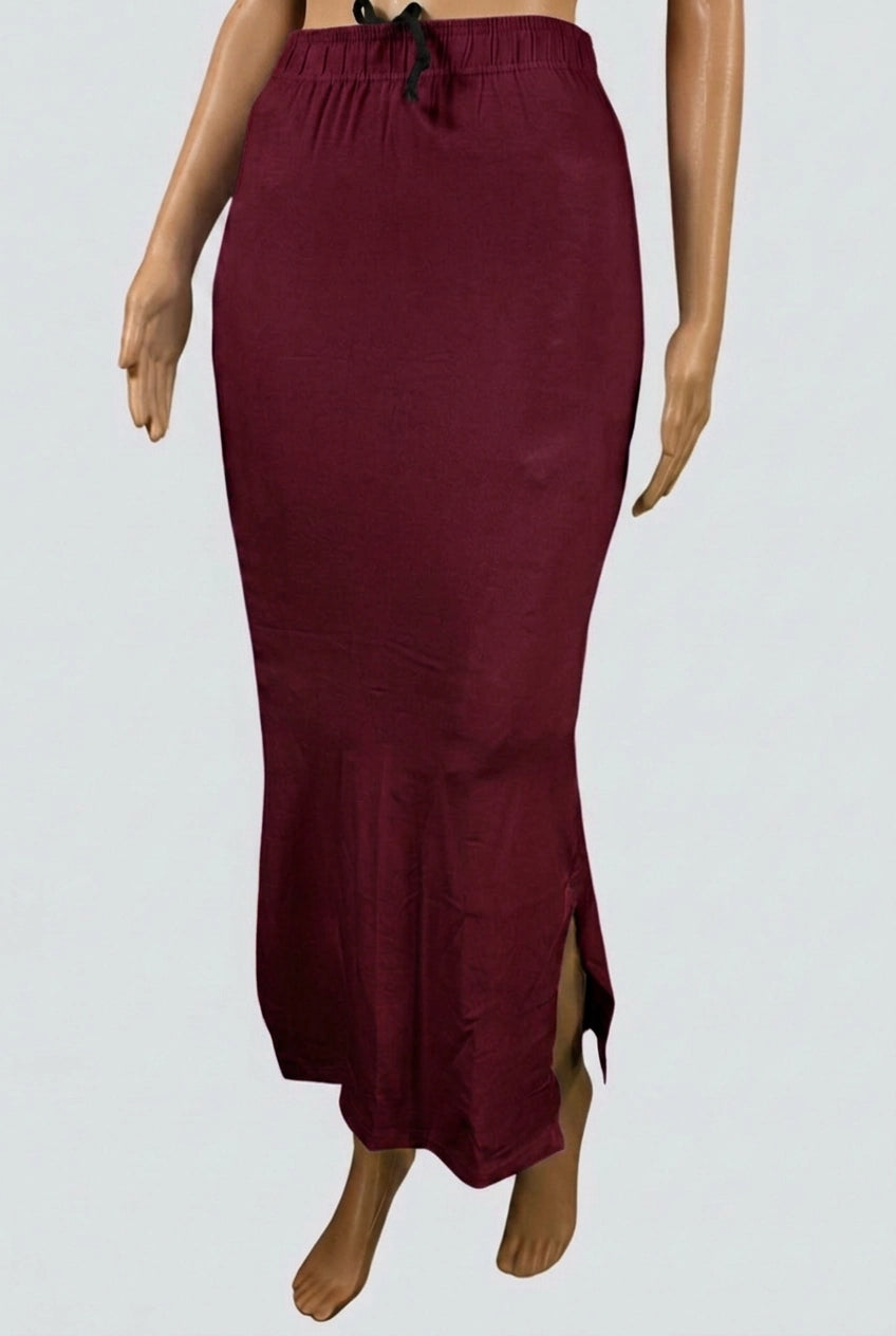 Maroon Shapewear Petticoat Skirt with Side Cut, Adjustable Drawstring Waist for Women - Maroon