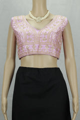 Lavender Padded Designer Sleeveless Blouse with Heavy Gold Embroidery and Sequins, Back Tie Knot - Lavender