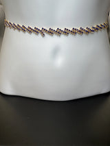 Gold-Tone Blue Crystal Zigzag Hip Chain - Adjustable Waist Belt for Ethnic Wear Jewelry JCS Fashions Blue 28 - 42 inches