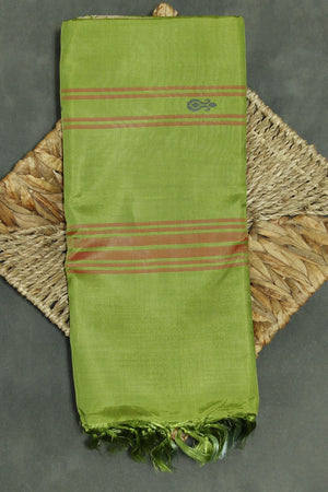 Pear Green Vaazhai Naar (Banana Pith) Borderless Saree with Small Butta