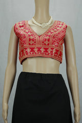Readymade Designer Padded Blouse, Fully Stitched, heavy gold thread embroidery and sequin work, Sleeve less, back knot,   Upper Bust-40,  Bu - Red