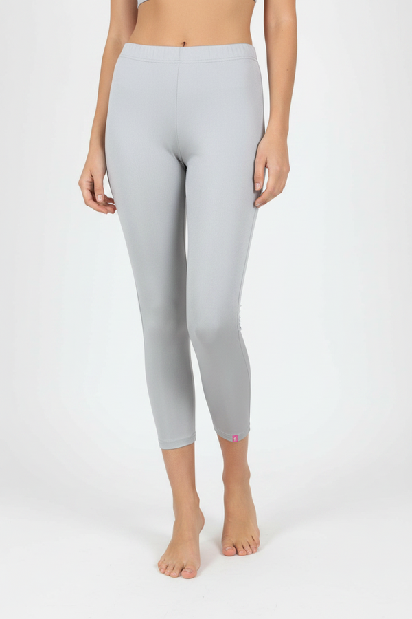 Silver Shimmer Ankle-Length Leggings for Women, Stretchy 80% Polyester 20% Spandex, Smooth Finish