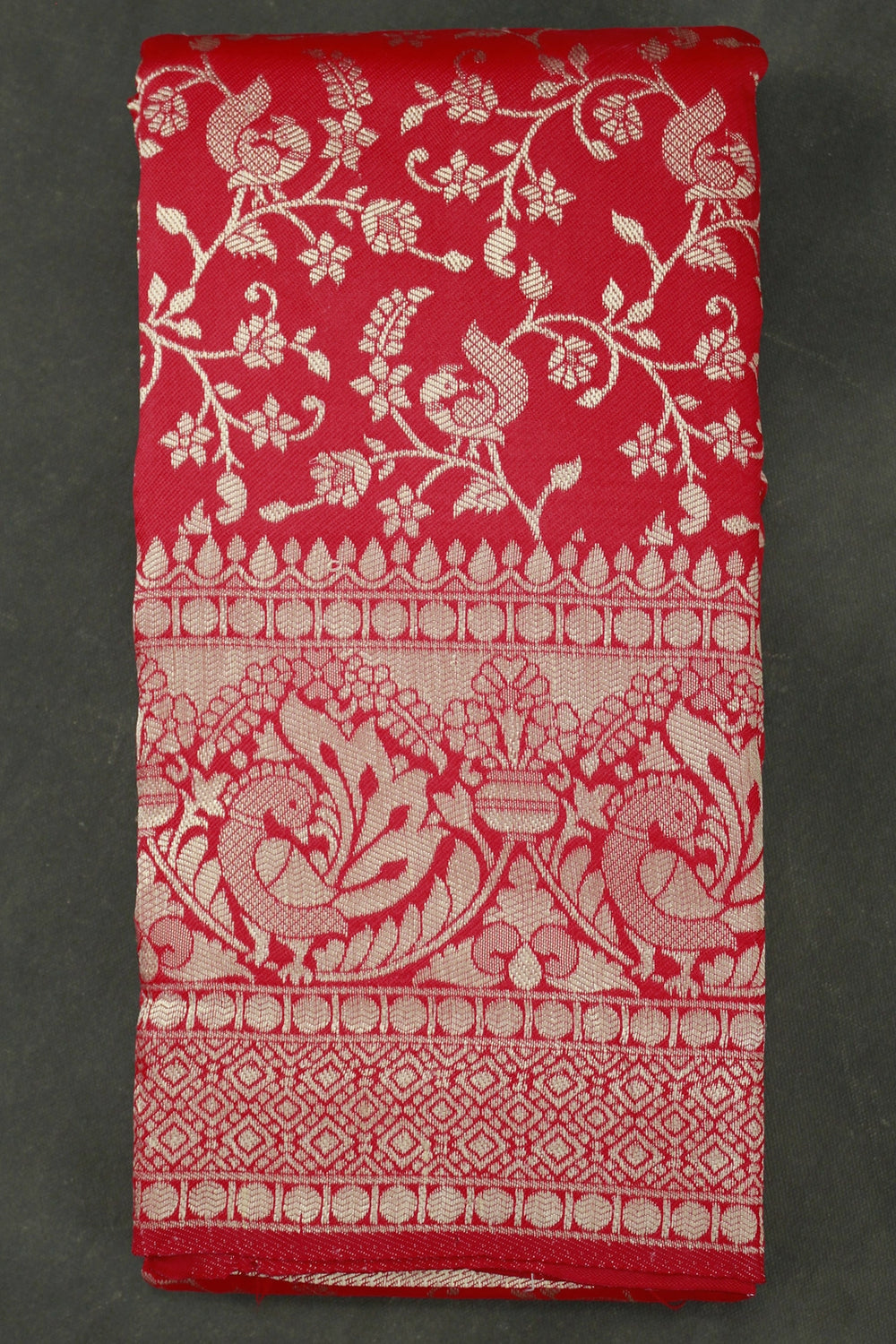 Ajmera Fashion Pink Banarasi Handloom Satin Saree with Floral Woven Embroidered Print and Blouse - Pink
