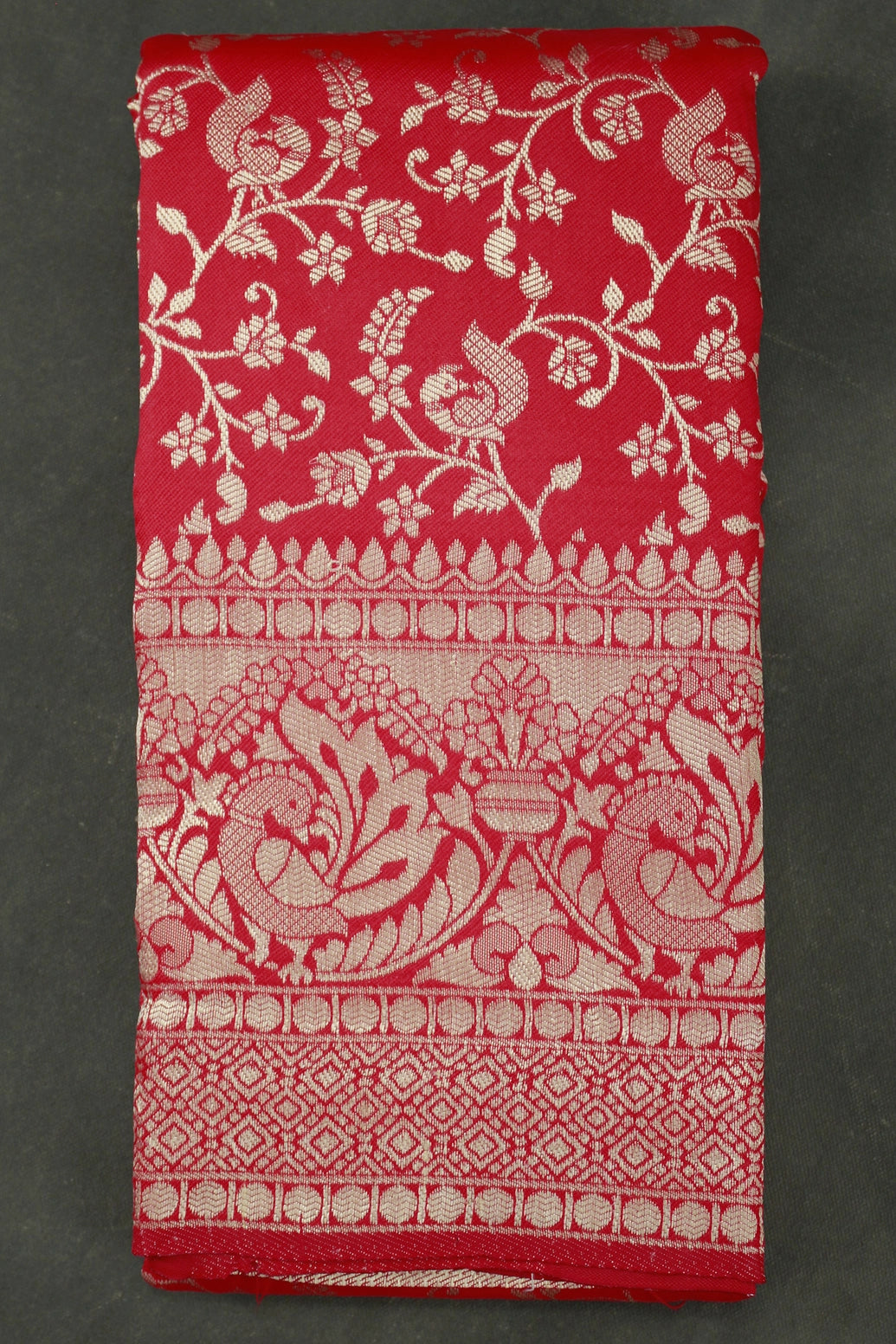 Ajmera Fashion Pink Banarasi Handloom Satin Saree with Floral Woven Embroidered Print and Blouse - Pink