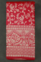 Ajmera Fashion Pink Banarasi Handloom Satin Saree with Floral Woven Embroidered Print and Blouse - Pink