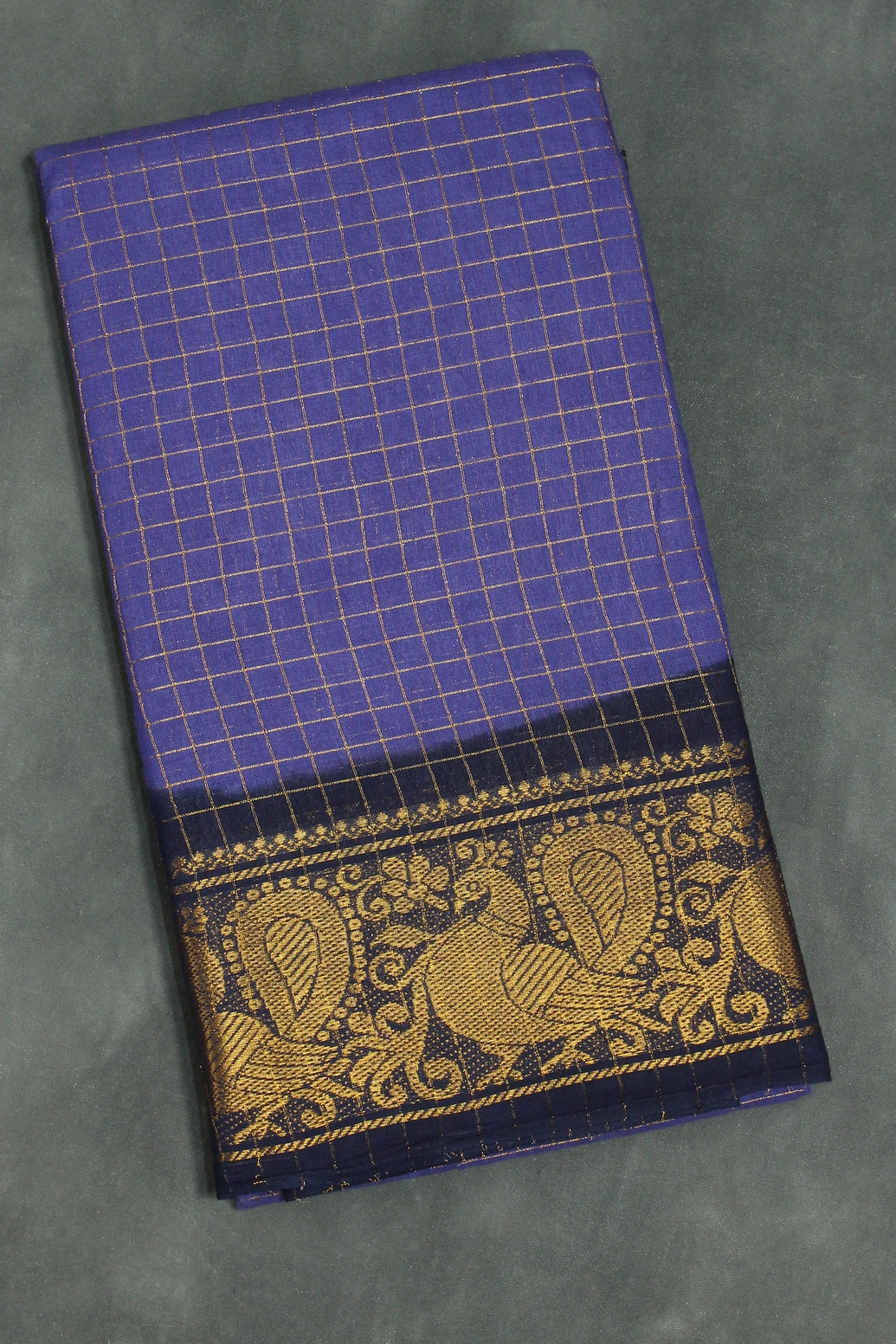 Lavender Sungudi Cotton Saree with Checked Zari Body, Rich Peacock Gold Zari Double Border and Unstitched Blouse Saree JCS Fashions Lavender 5.5 meters