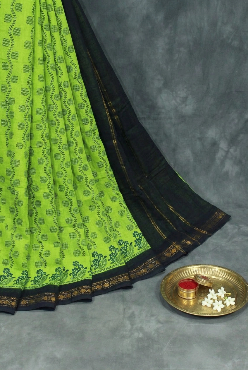 Elegant Green Poly Cotton Floral Print Saree for Daily Wear Saree JCS Fashions