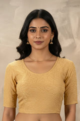 Sandal Gold-Tone Embellished Back Readymade Stretchable Blouse with Elbow Sleeve - Sandal