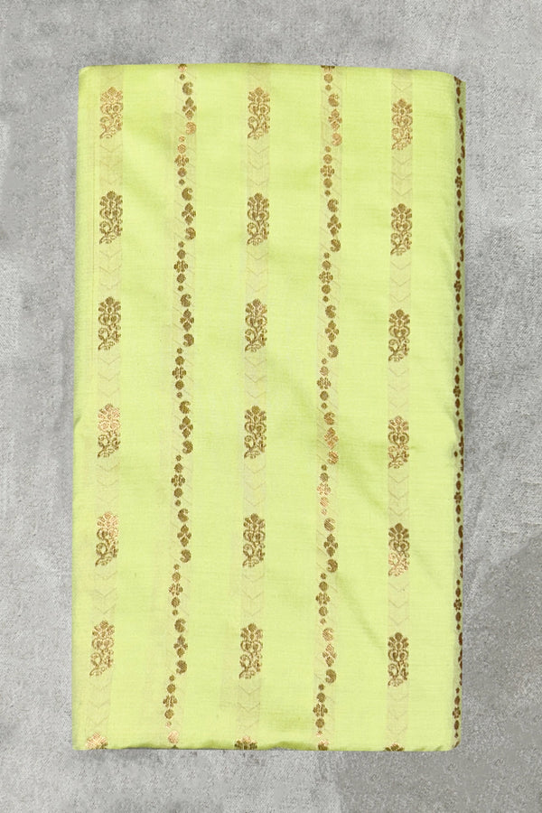 Pista Green Korvai Soft Silk Saree with Delicate Gold Zari Buttas and Floral Border with Blouse - Pista Green