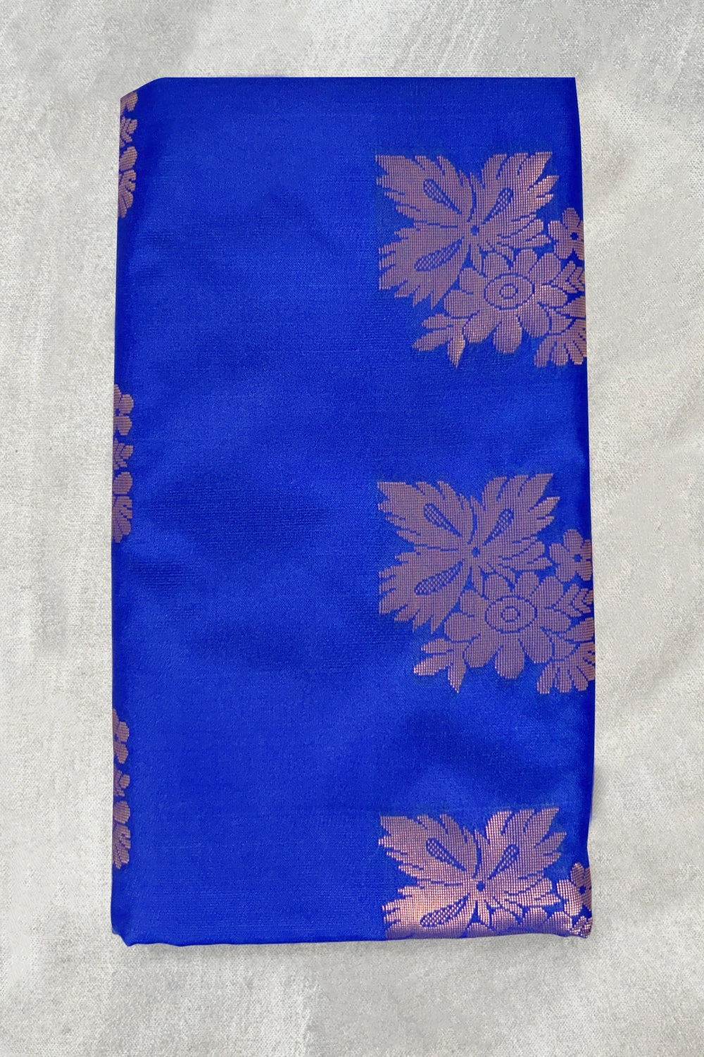Royal Blue Korvai Soft Silk Border Saree with Delicate Gold Zari Buttas and Floral Traditional Border - Royal Blue