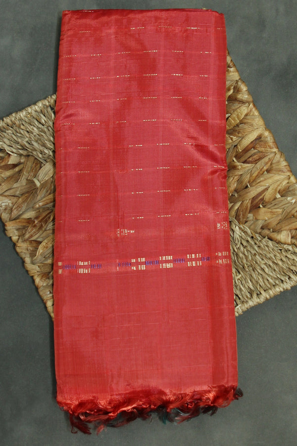 Red Vaazhai Naar (Banana Pith) Handwoven Saree with Small Butta, Borderless Traditional Saree - Red