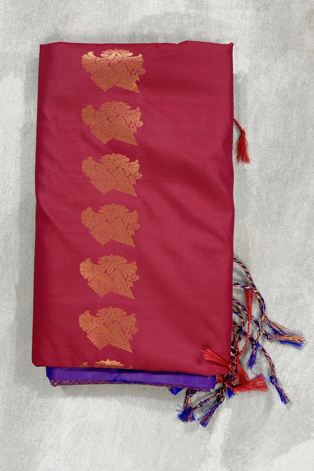 Maroon Korvai Soft Silk Border Saree with Delicate Gold Zari Buttas and Floral Traditional Zari Border - Maroon