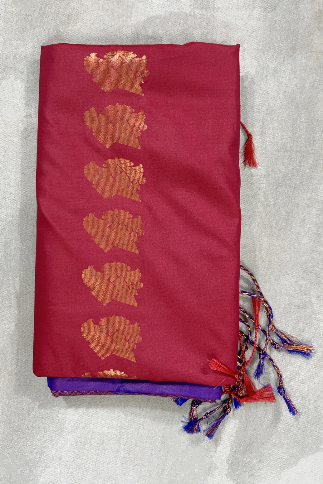 Maroon Korvai Soft Silk Border Saree with Delicate Gold Zari Buttas and Floral Traditional Zari Border - Maroon