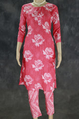 Pink Floral Rayon Two-Tone Kurta Pant Set - 2-Piece Women's Kurti with Elasticated Pant - Pink