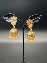Antique Gold Peach Stone Jhumka Earrings with Beaded Drops Jewelry JCS Fashions Antique gold 1.50