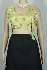 Pista Green Padded Designer Blouse with Jari Work Tassel Detailing, Fully Stitched, Elbow Sleeves - Pista Green
