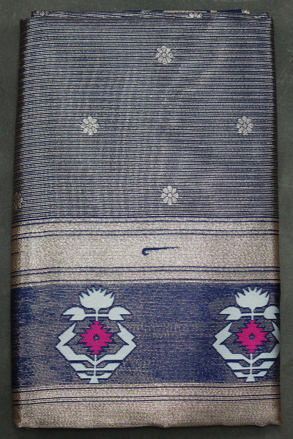 Paithani Tissue Fabric Saree, Full body weaving zari work, saree comes with blouse - Navy Blue