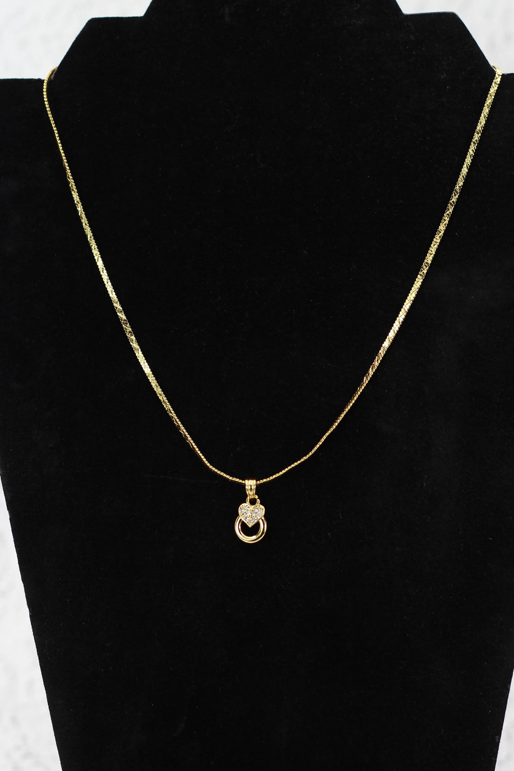 Gold-Tone Textured Chain Necklace with Heart Pendant for Women | Neck Set Jewellery - Gold