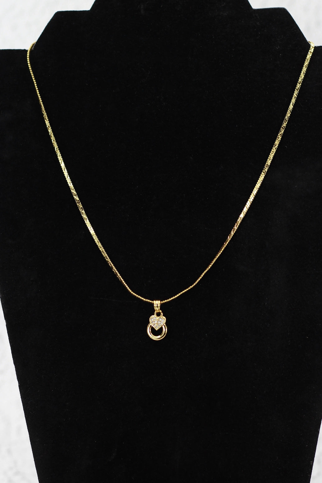 Gold-Tone Textured Chain Necklace with Heart Pendant for Women | Neck Set Jewellery - Gold