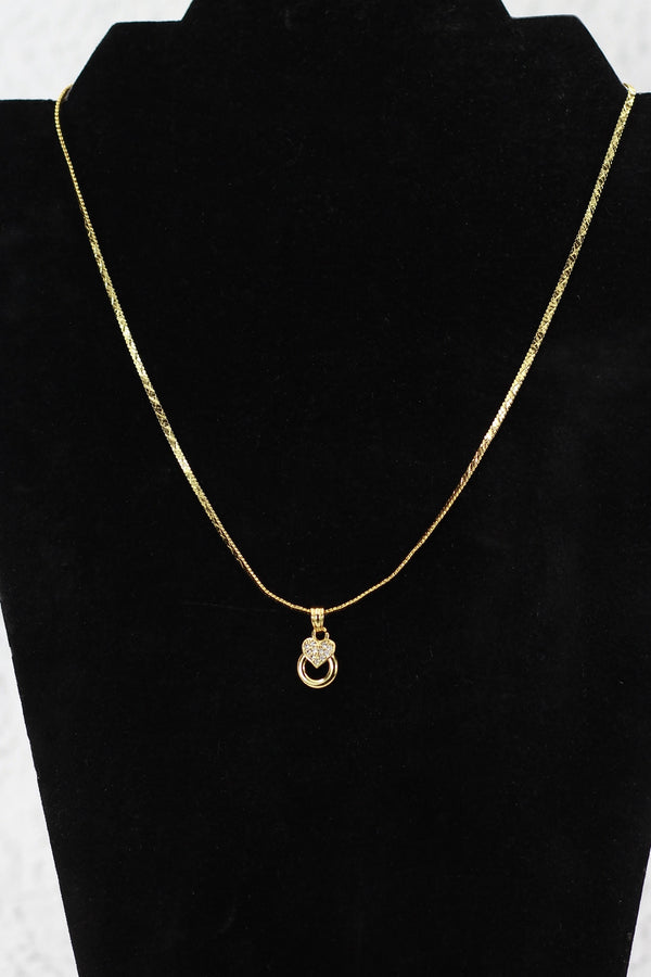 Gold-Tone Textured Chain Necklace with Heart Pendant for Women | Neck Set Jewellery - Gold