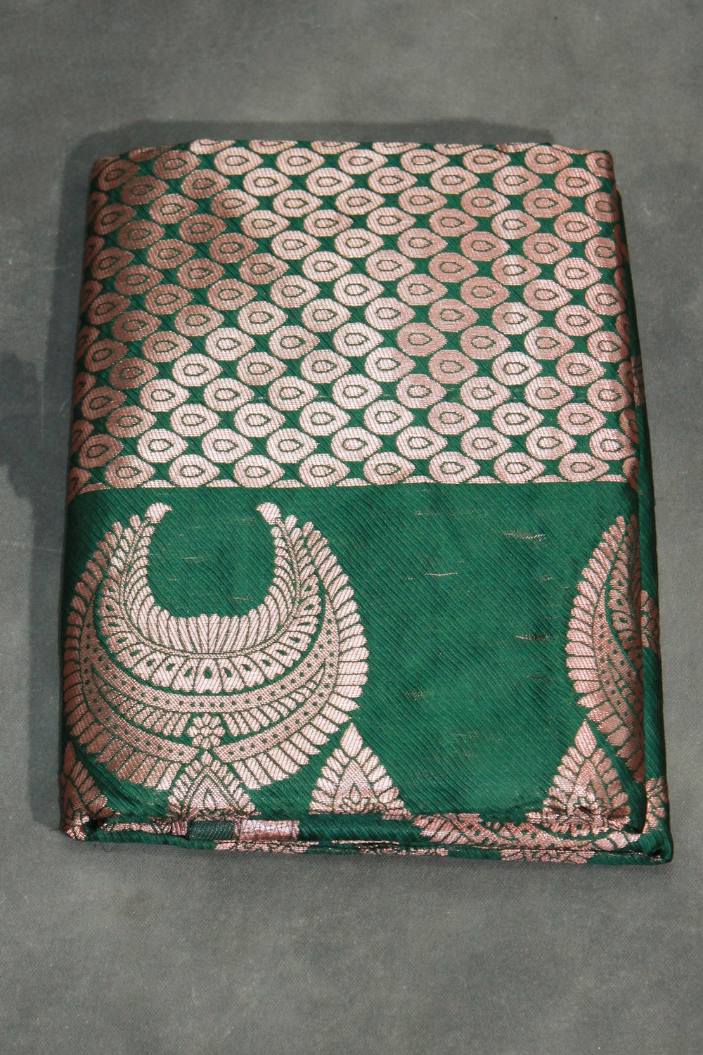Dark Green Coconut Silk Saree with Jhumka Weaving in Pallu and Border, Includes Blouse - Dark Green