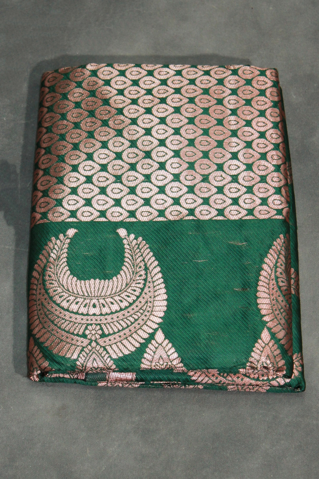 Dark Green Coconut Silk Saree with Jhumka Weaving in Pallu and Border, Includes Blouse - Dark Green