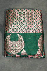 Dark Green Coconut Silk Saree with Jhumka Weaving in Pallu and Border, Includes Blouse - Dark Green