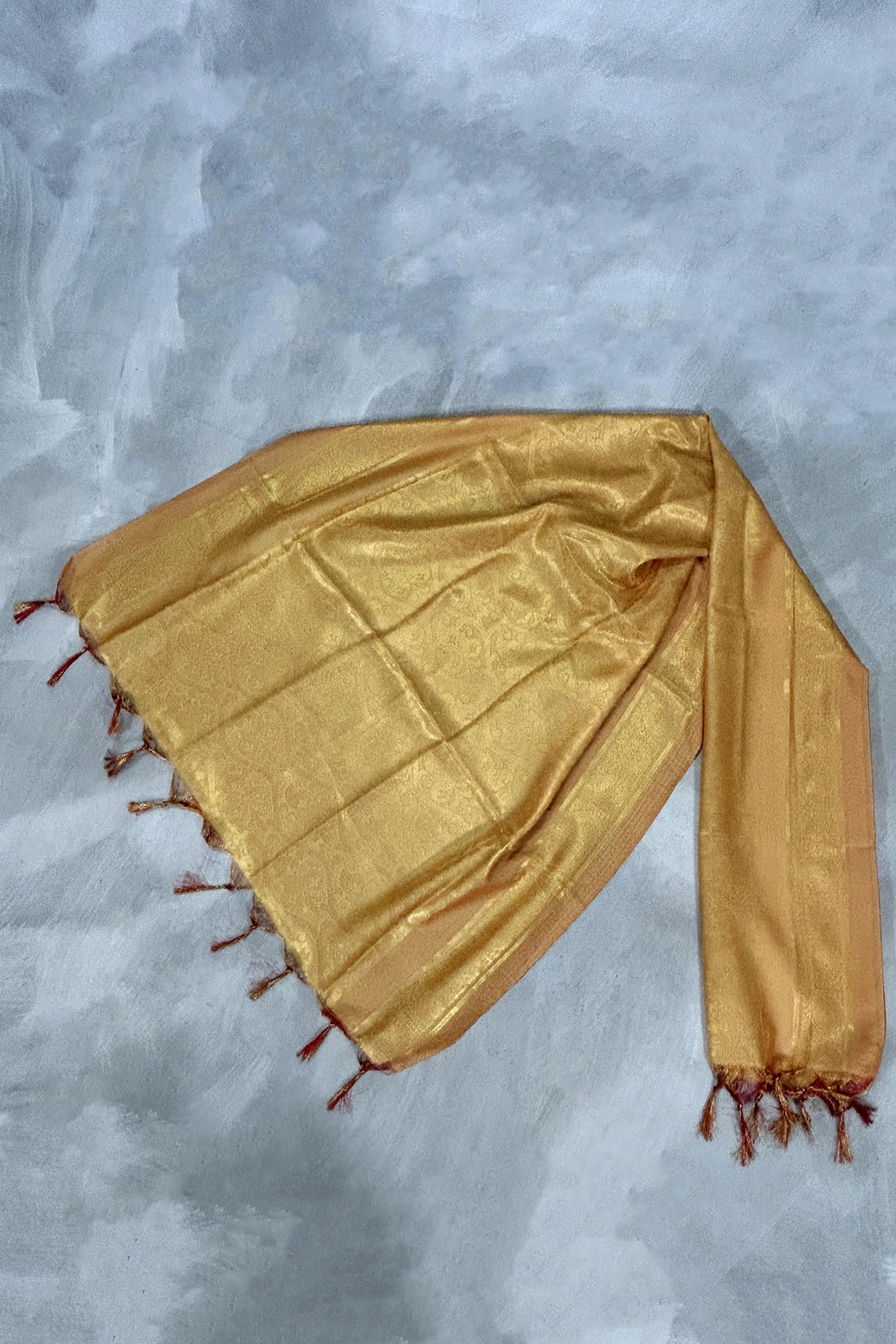 Yellow Poly Silk Ponnadai Temple Shawl with Zari Jacquard and Tassels | 2m Traditional Function Dupatta - Yellow