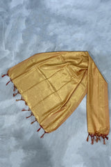 Yellow Poly Silk Ponnadai Temple Shawl with Zari Jacquard and Tassels | 2m Traditional Function Dupatta - Yellow