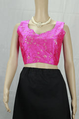 Pink Readymade Designer Padded Blouse with Embroidery, Sleeveless Back Knot and Fully Stitched Finish - Pink