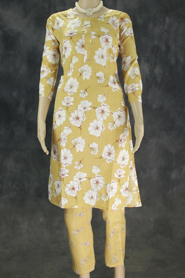 Mustard Yellow Cotton Kurta Set for Women - Mustard Yellow