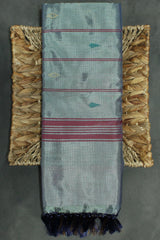 Steel Grey Vaazhai Naar (Banana Pith) Saree with Zari Border and Pink Pallu - Steel
