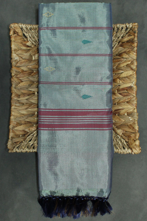 Steel Grey Vaazhai Naar (Banana Pith) Saree with Zari Border and Pink Pallu - Steel