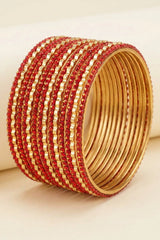 Stone Studded Metallic Bangle Set (Multiple Bangles) for Festive Wear, Red, Navy Blue, Baby Pink