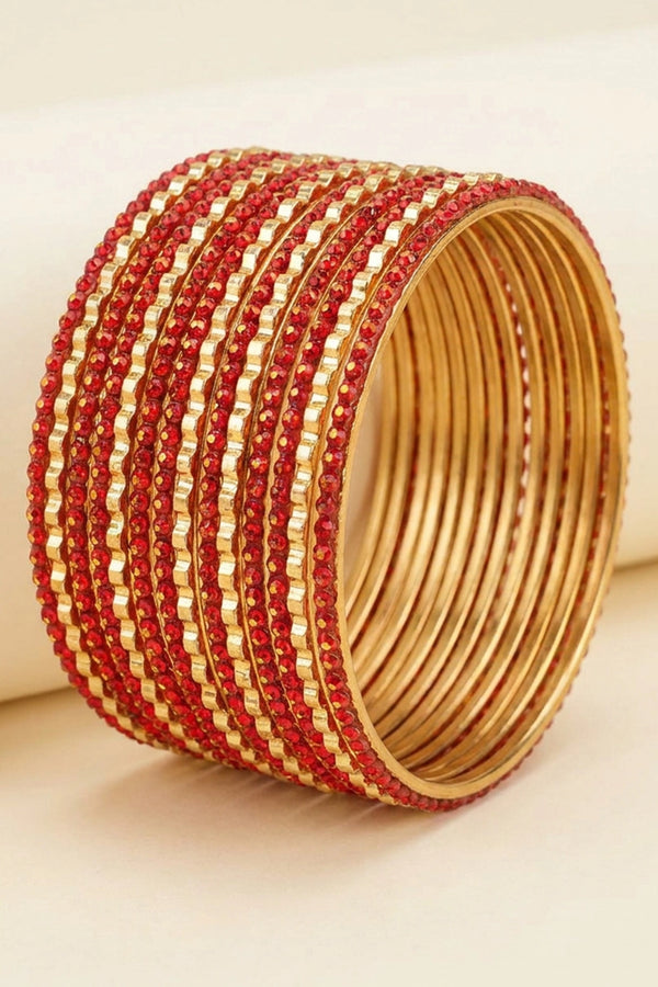 Stone Studded Metallic Bangle Set (Multiple Bangles) for Festive Wear, Red, Navy Blue, Baby Pink